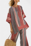 Linen Top and Wide-Leg Pants Set Coral Gray Relaxed 2