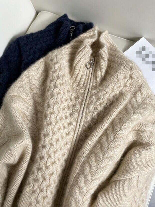 Marit | Long Oversized Cable Knit Mock Neck Sweater for Women
