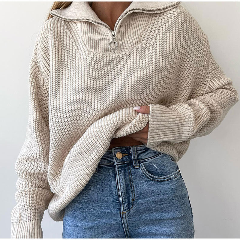 Agathe | Oversized Half-Zip Sweater with Stand Collar for Women