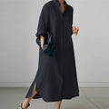 Women's Linen Maxi Shirt Dress Oversized Long Sleeve Button-Down 3