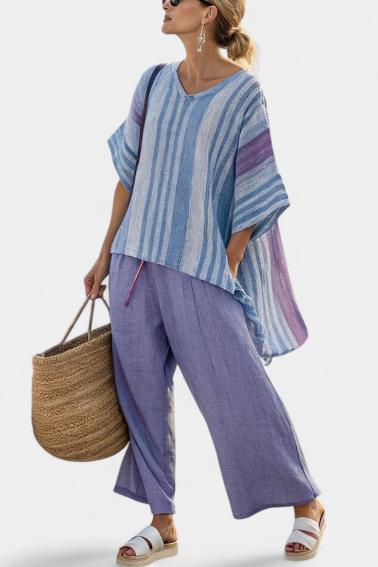 Linen Pants and Top Set Lavender Blue Casual Relaxed