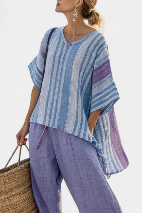 Linen Pants and Top Set Lavender Blue Casual Relaxed