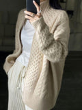 Marit | Long Oversized Cable Knit Mock Neck Sweater for Women 3