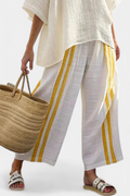 Yellow Striped Linen Top and Wide-Leg Pants Set 3
