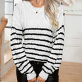 Saskia | Striped Cable Knit Sweater with Shoulder Buttons for Women 11