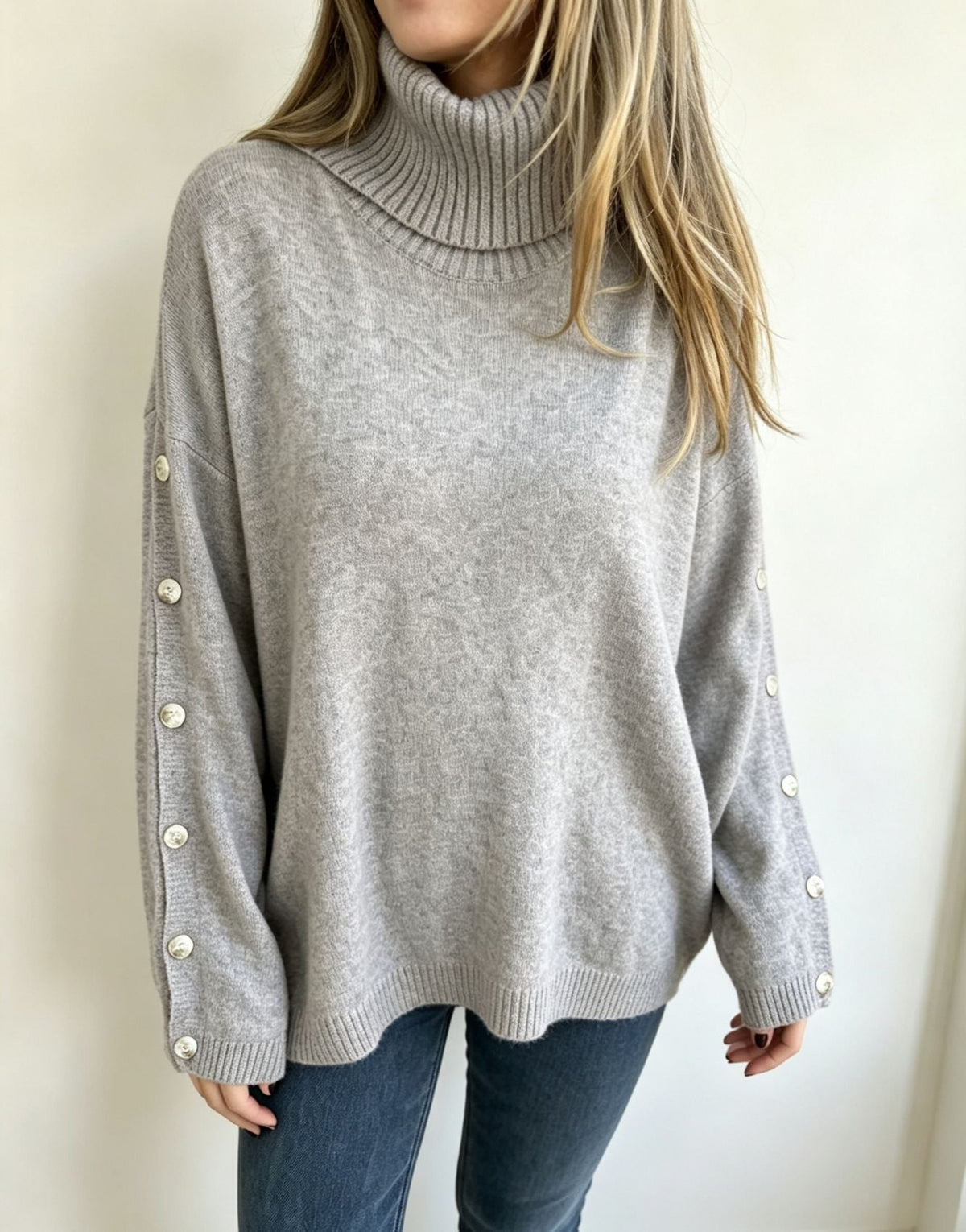 Mara | Oversized Turtleneck Sweater with Button Sleeves for Women
