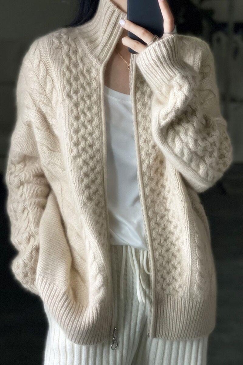 Marit | Long Oversized Cable Knit Mock Neck Sweater for Women