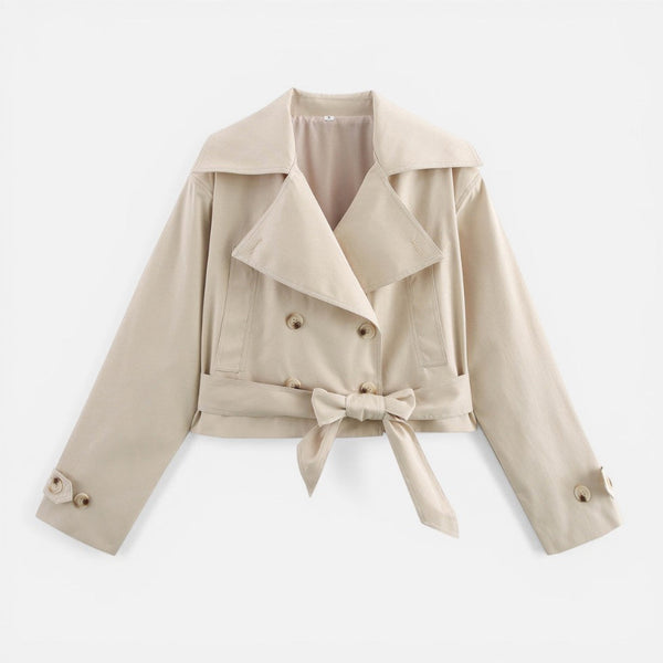 Belted Notch Collar Trench Jacket for Women