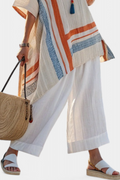 Asymmetrical Blouse and Wide-Leg Linen Pants Set 3