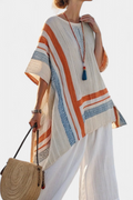 Asymmetrical Blouse and Wide-Leg Linen Pants Set 2