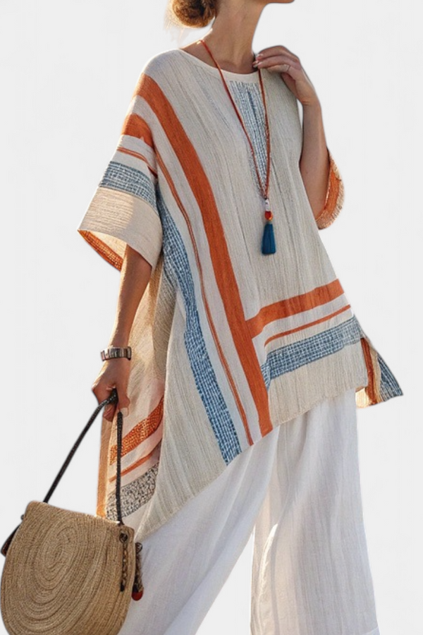 Asymmetrical Blouse and Wide-Leg Linen Pants Set