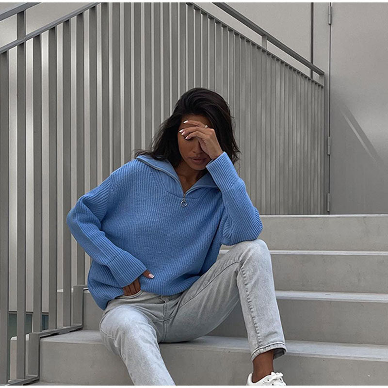 Agathe | Oversized Half-Zip Sweater with Stand Collar for Women