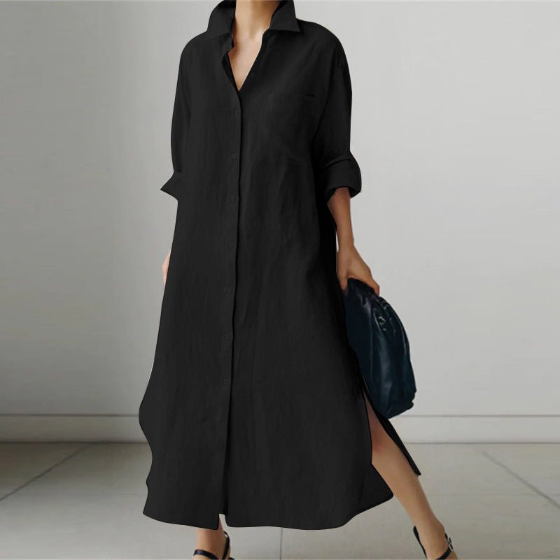 Women's Linen Maxi Shirt Dress Oversized Long Sleeve Button-Down