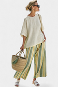 Striped Linen Pants and Top Set Casual Relaxed 4