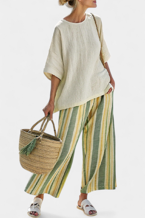 Striped Linen Pants and Top Set Casual Relaxed