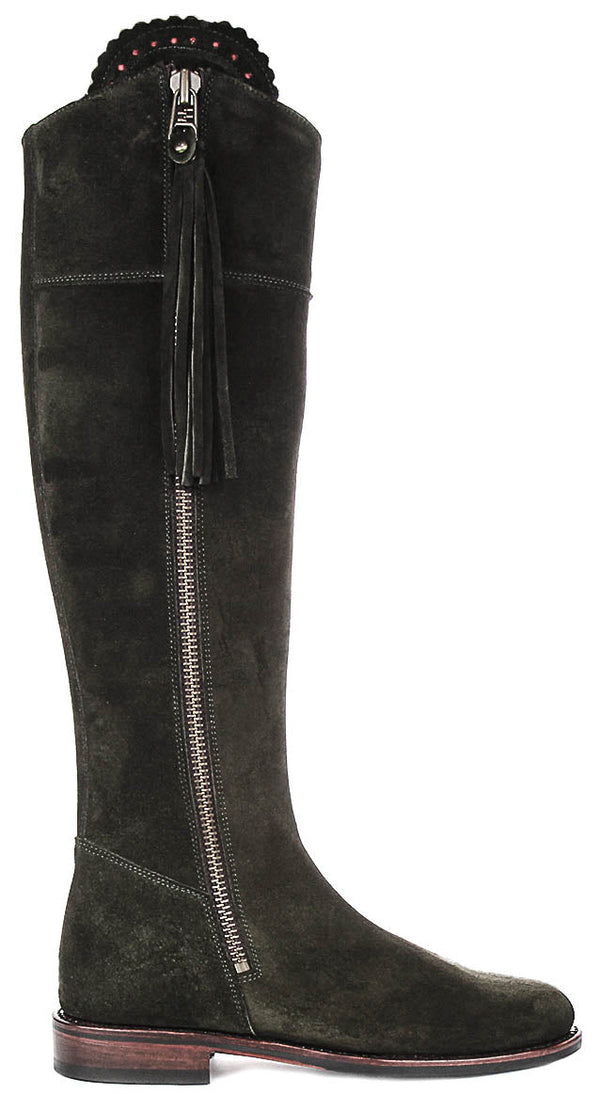Valentina Slim | Olive Green Narrow-Calf Riding Boots for Women