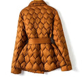 Quilted Puffer Jacket with Diamond Quilting and Tie Belt for Women 2