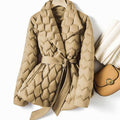 Quilted Puffer Jacket with Diamond Quilting and Tie Belt for Women 3