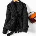 Quilted Puffer Jacket with Diamond Quilting and Tie Belt for Women 4