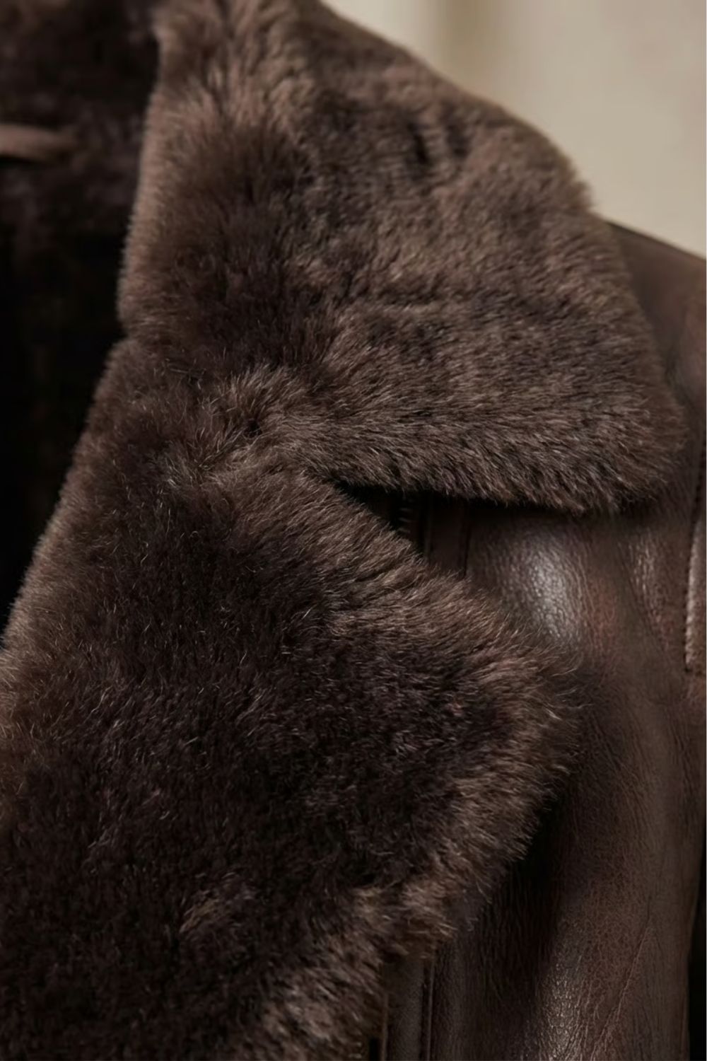 Women's Faux Leather Jacket, Brown with Faux Fur Collar