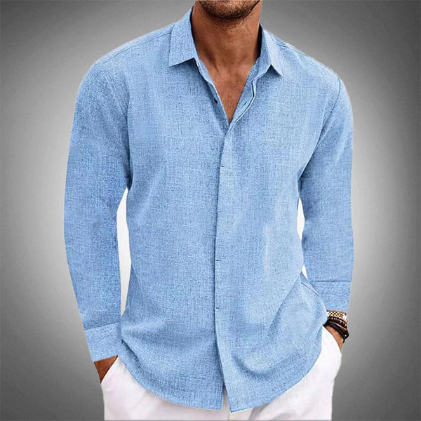 Men's Relaxed Fit Linen Button-Up Shirt