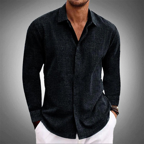 Men's Relaxed Fit Linen Button-Up Shirt