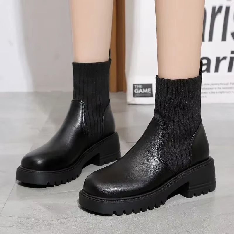 Women's Chelsea Boots, Platform with Knit Sock Collar