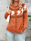 Delia | Festive Women's Ghost Print Halloween Cardigan 1
