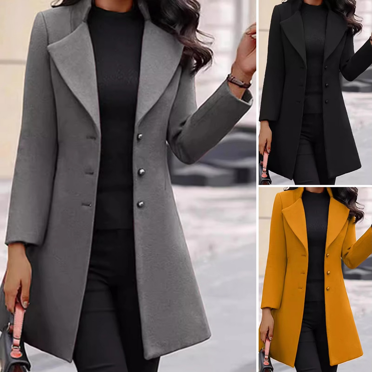Mid-Length Slim Fit Wool Coat for Women