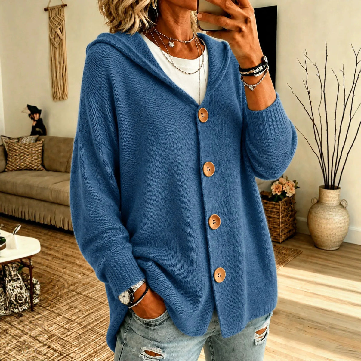 Ophira | Relaxed Women's Hooded Button Cardigan