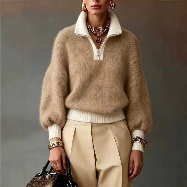 Noelle | Cozy Women's Quarter-Zip Brushed Knit Sweater