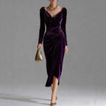 Vivienne | Velvet Cowl Neck Ruched Midi Dress for Women 3