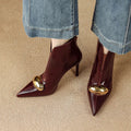 Women's Stiletto Heel Ankle Boots, Pointed Toe Gold Detail 7