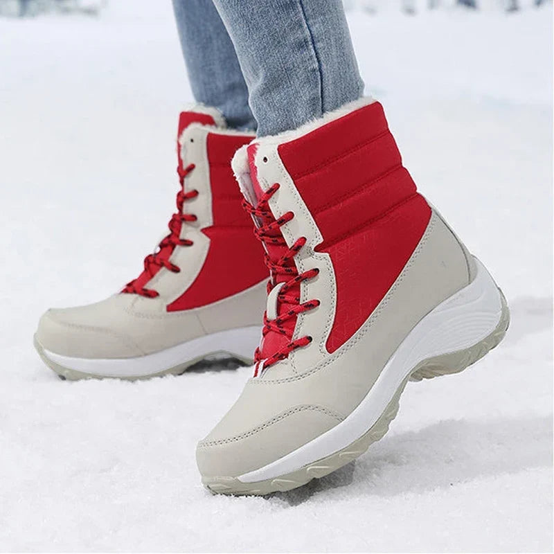 Women's Snow Boots, Waterproof Lace-Up with Faux Fur Trim