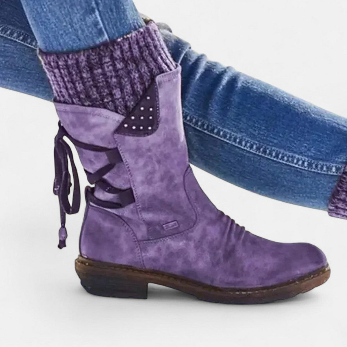 Women's Mid-Calf Winter Boots, Slouch Style with Knit Cuff