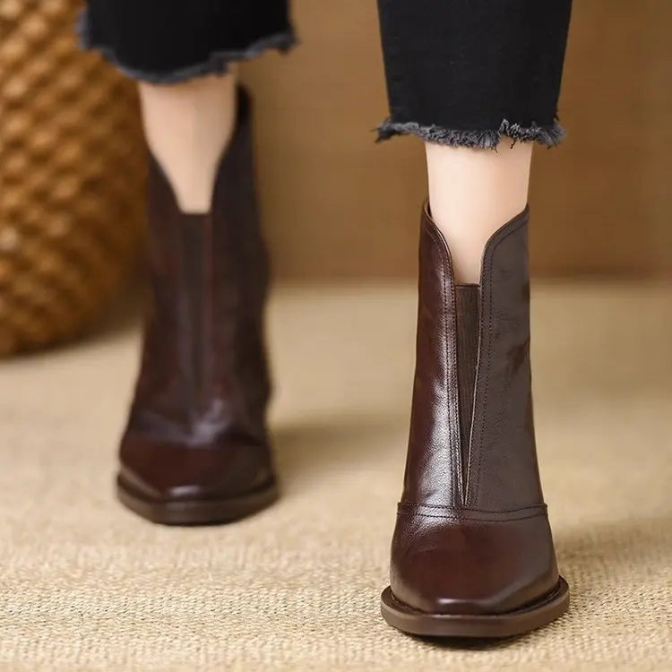 Women's Square Toe Ankle Boots, Block Heel Back Zip