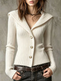 Vesper | Sleek Women's Fold-Over Collar Ribbed Cardigan 6