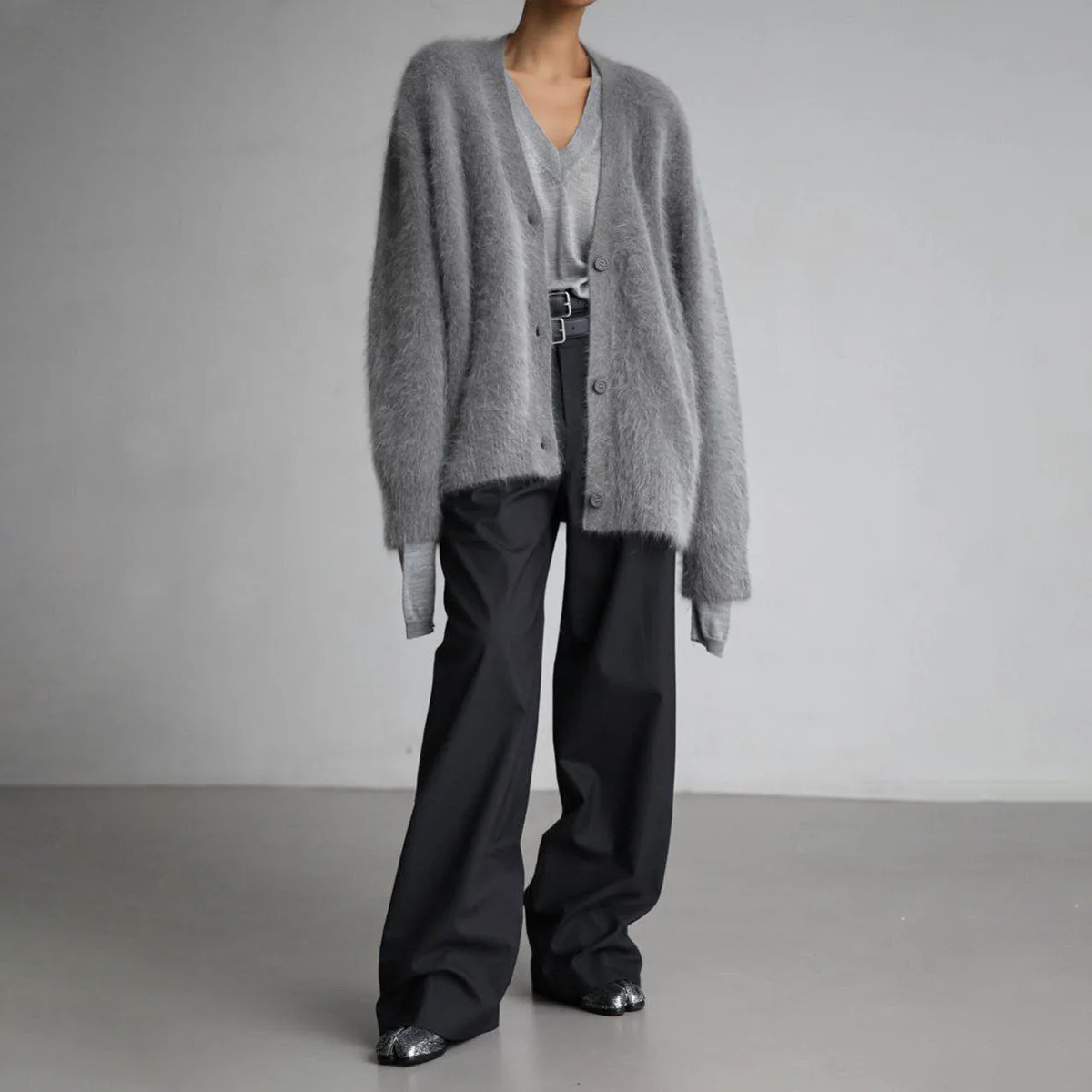 Women's Fluffy Cardigan, Oversized V-Neck Button Up