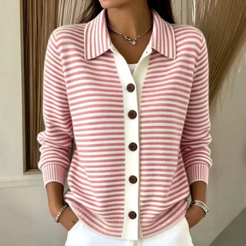 Selene | Classic Women's Striped Lapel Cardigan