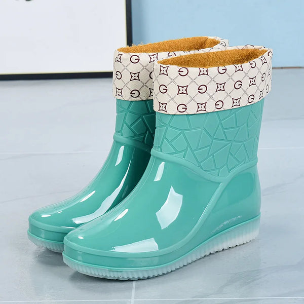 Marvella | Geometric Pattern Mid-Calf Rain Boots