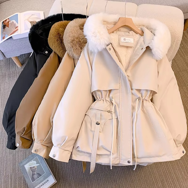 Drawstring Hood Fleece-Lined Down Parka for Women