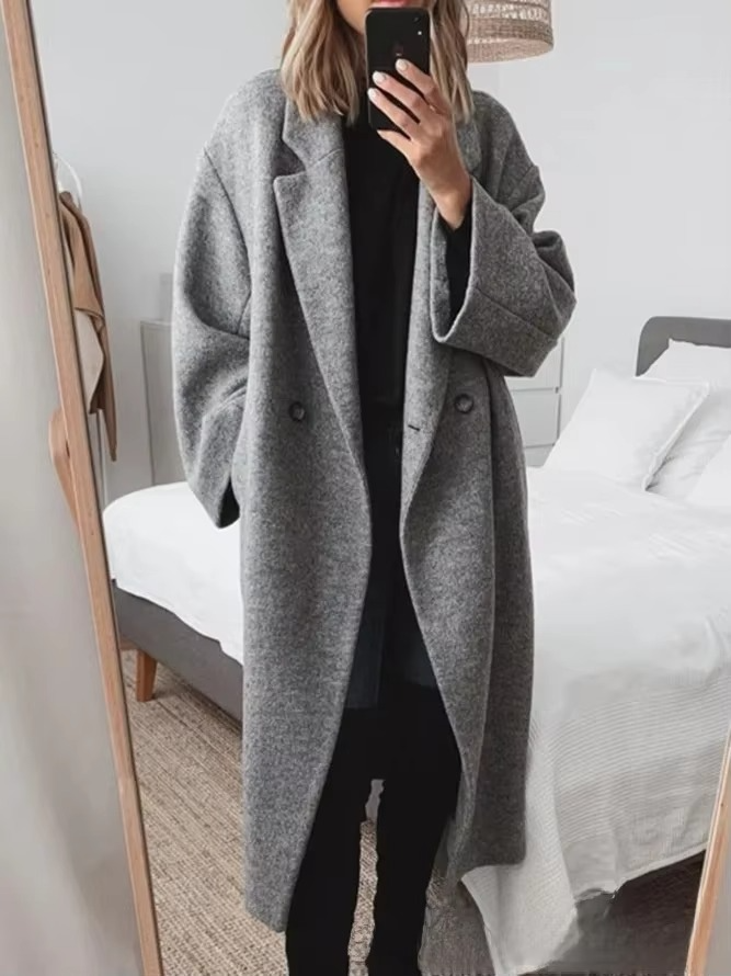 Long Wind-Resistant Wool Blend Coat for Women