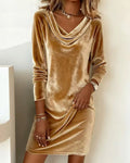 Romy | Velvet Cowl Neck Knee-Length Dress for Women 1