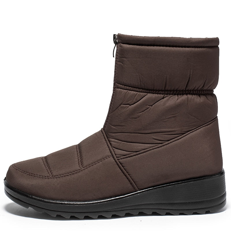 Women's Quilted Snow Boots, Insulated Waterproof Front Zip