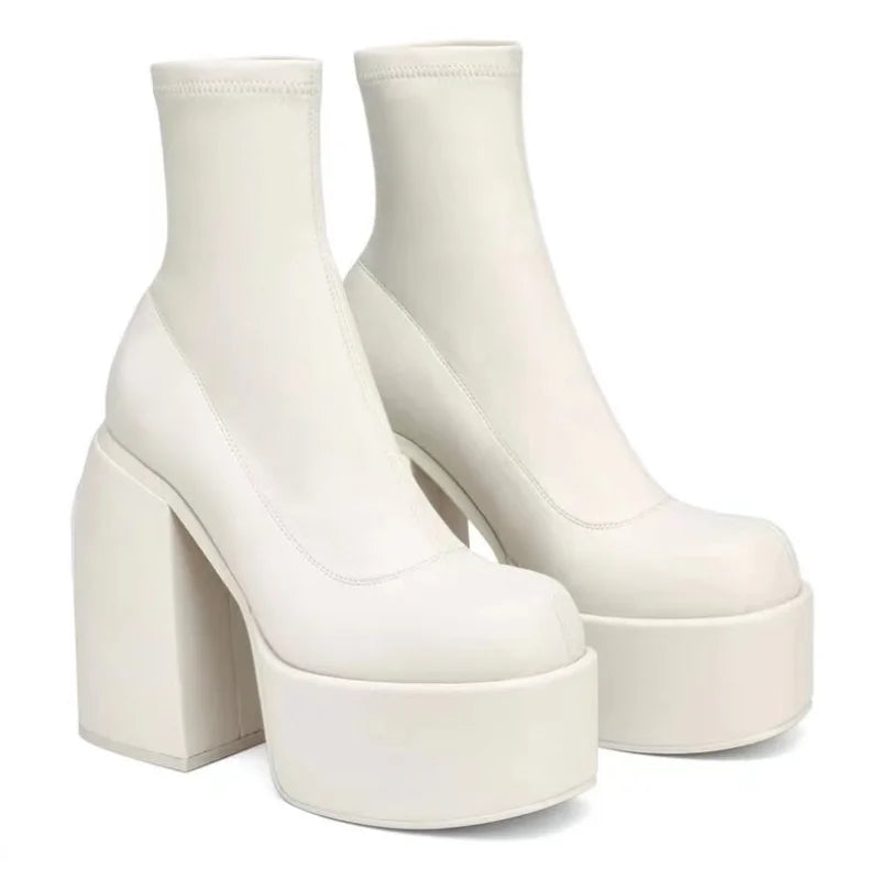 Women's Platform Sock Boots, Chunky Block Heel