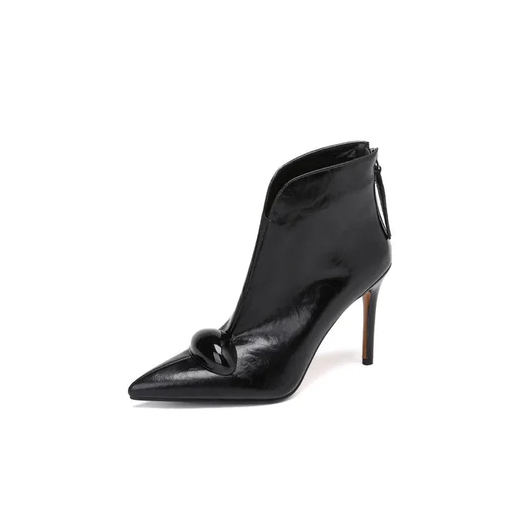 Women's Stiletto Heel Ankle Boots, Pointed Toe Gold Detail