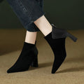 Women's Pointed Toe Heeled Ankle Boots, Flannel Contrast Trim 7