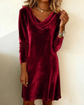 Romy | Velvet Cowl Neck Knee-Length Dress for Women 4