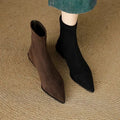 Women's Faux Suede Sock Boots, Pointed Toe Low Heel 8
