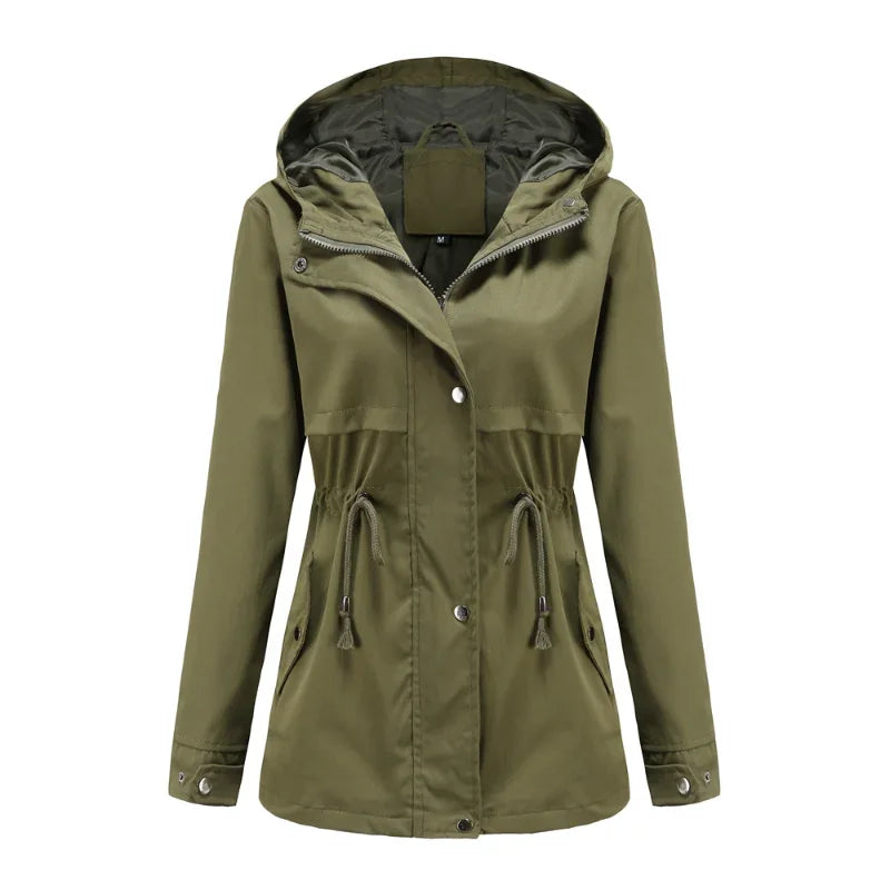 Hooded Anorak Rain Jacket for Women, Drawstring Waist
